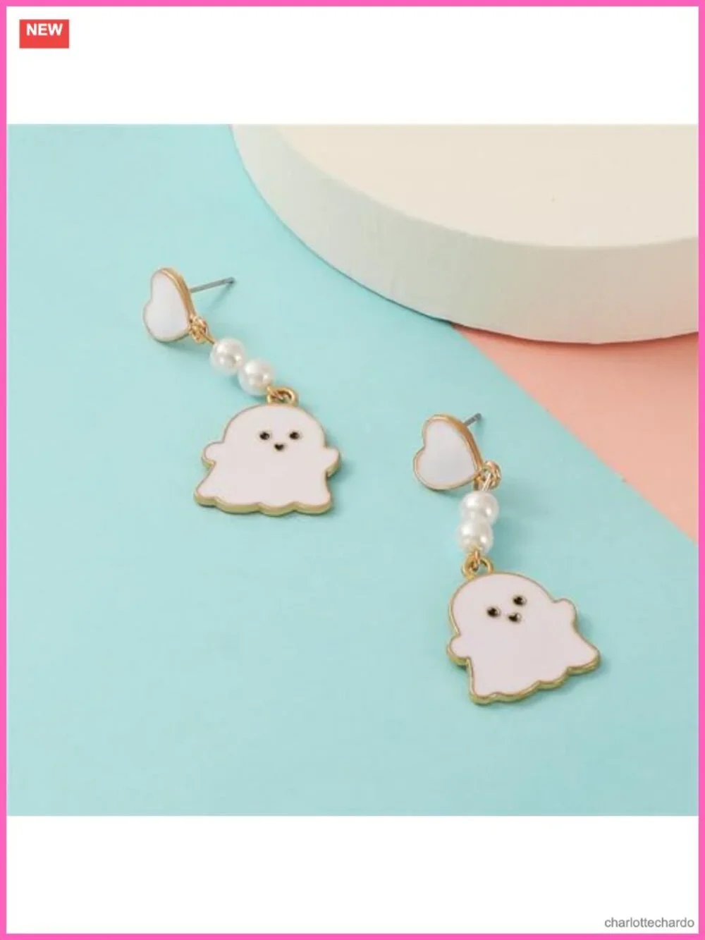 Halloween Ghost Heart Pearl Dangle Drop Earrings